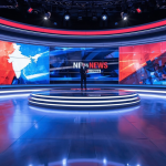 Modern virtual production studio with panoramic LED video walls