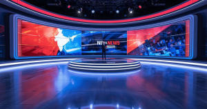 Modern virtual production studio with panoramic LED video walls
